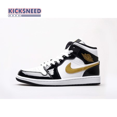 Air Jordan 1 Mid Patent Black White Gold 36-46