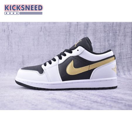 Jordan 1 Low White Black Metallic Gold Swoosh 553558-172 Unisex Size